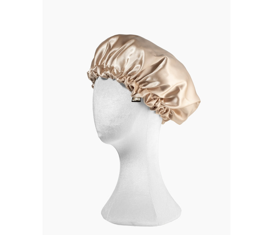 Nina Scrunchies - Handmade satin bonnet with elastic for curly hair - Beige