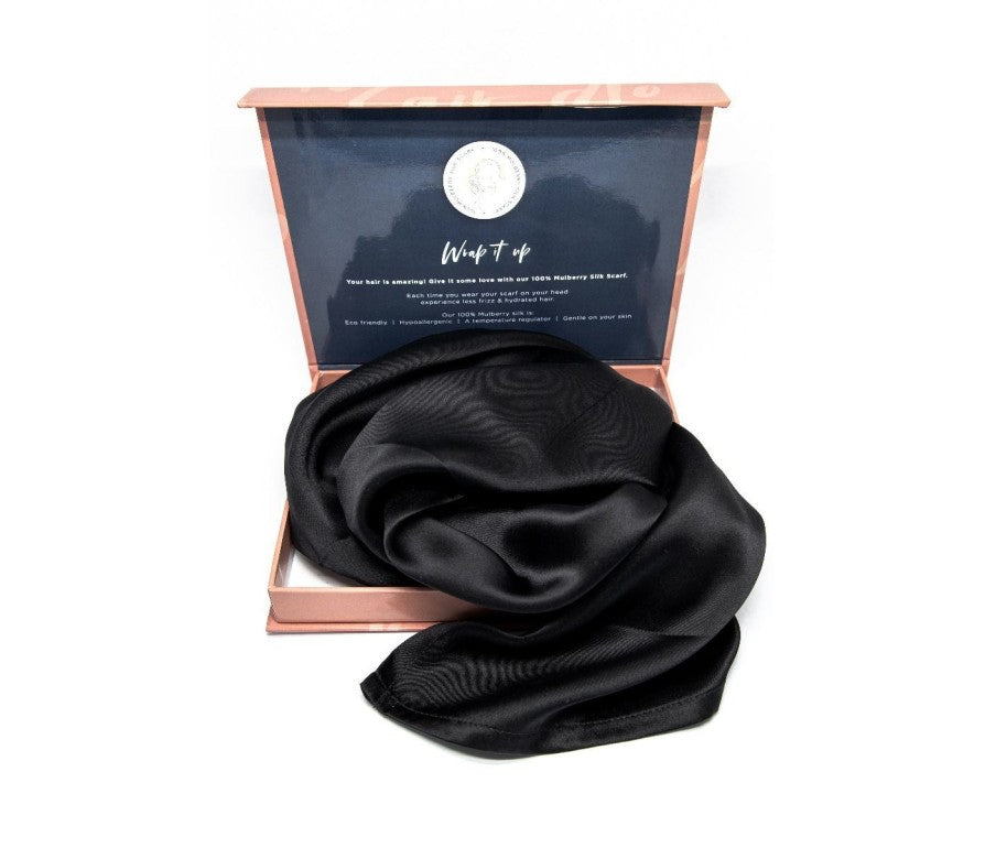 HER Silk Mulberry Head Scarve Black 80x80 cm - Šatka zo 100%-ného hodvábu