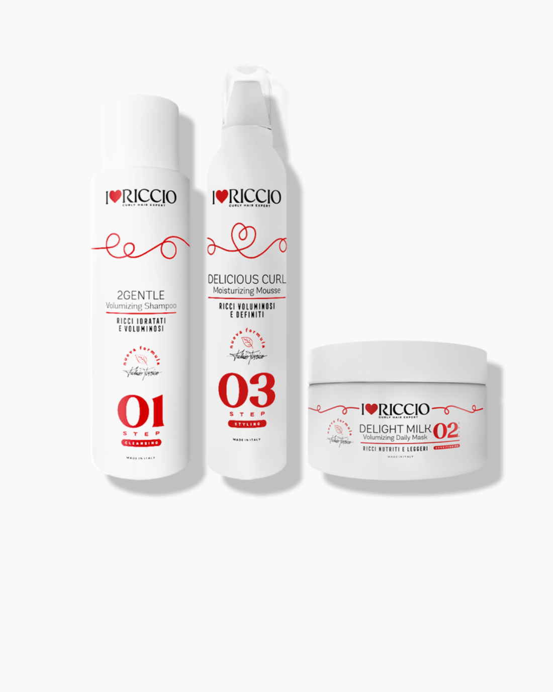 I Love Riccio - Cestovní sada na objem pro jemné vlny a kudrliny  3x100 ml