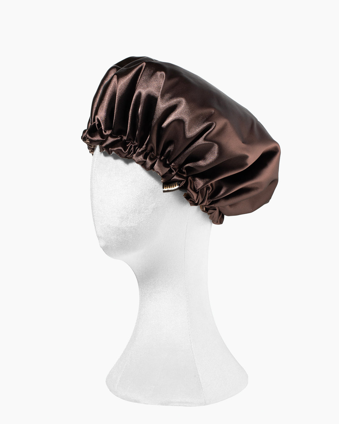 Nina Scrunchies - Handmade saténová čepice s gumičkou pro kudrnaté vlasy - Moka
