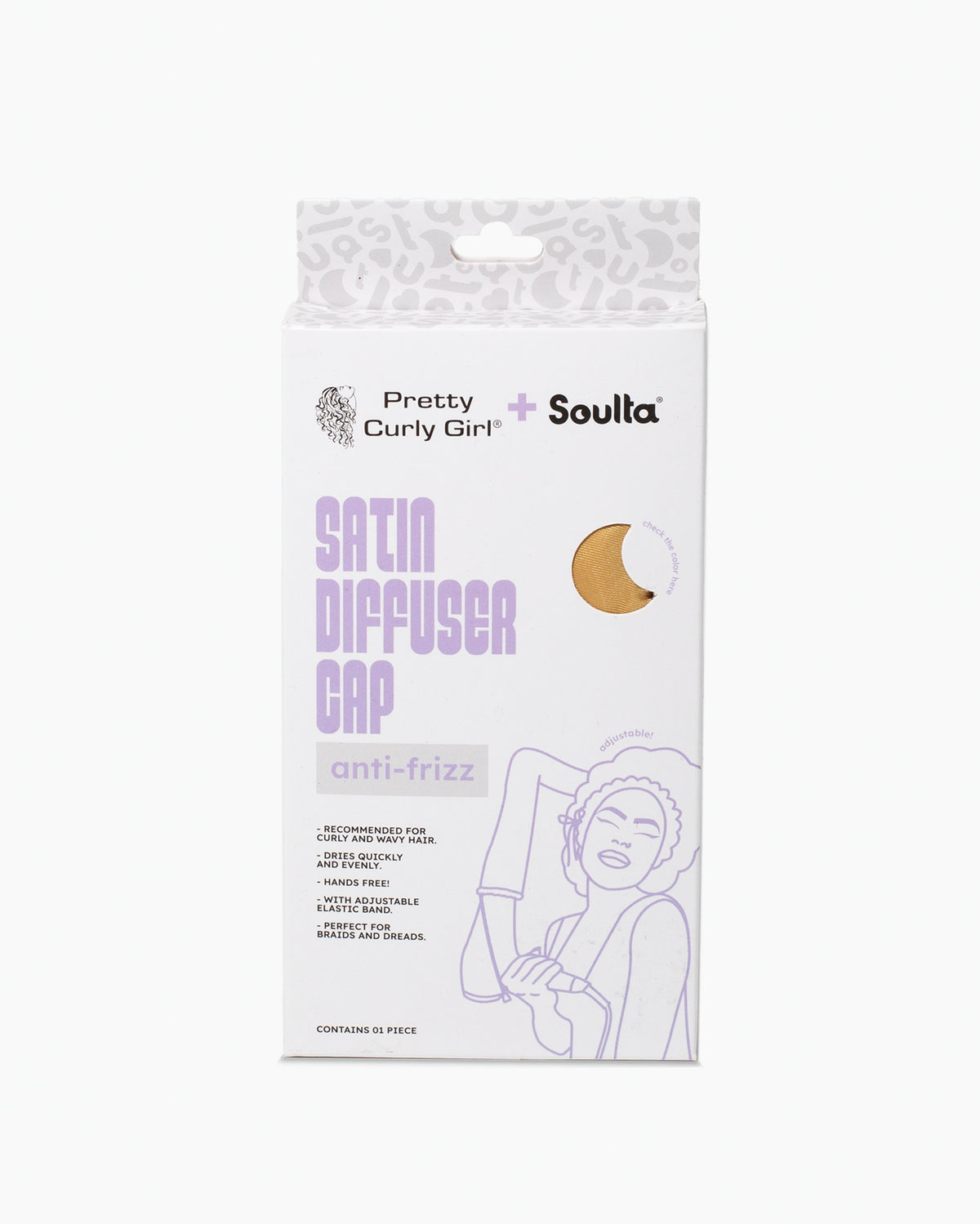 Pretty Curly Girl &amp; Soulta Gold Satin Diffuser Cap - Čepice na sušení kudrnatých vlasů - Zlatá